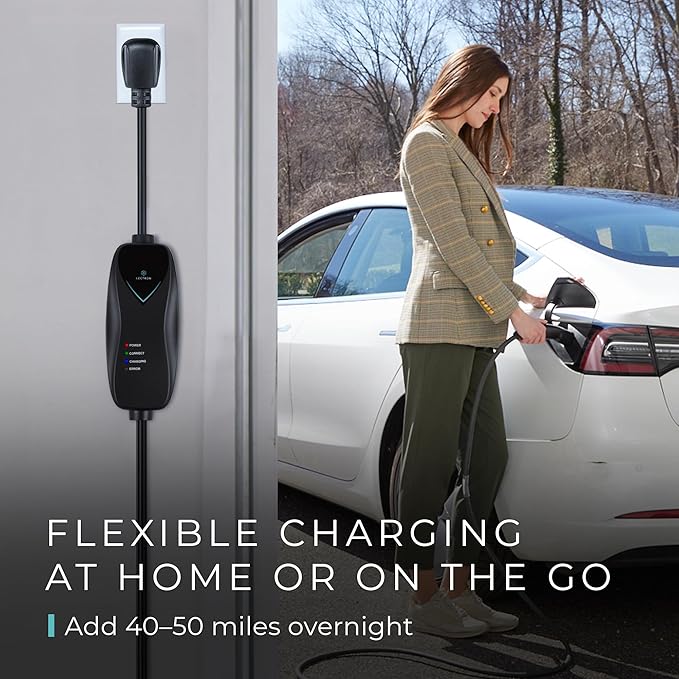 Lectron Level 1 Tesla Charger - 120V, 15 Amp, NEMA 5-15 Plug, 16 ft Extension Cord - Portable Electric Car Charger for Tesla - Compatible with All Tesla Models X/Y/3/S/Cybertruck