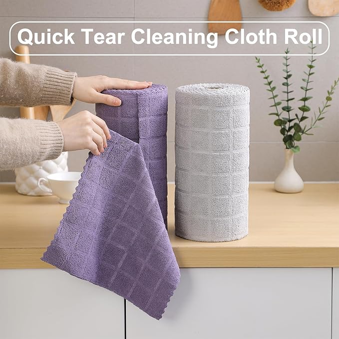 Ferdilan 80 Pack Microfiber Cleaning Cloth Roll,Lint Free Rags Paper Towels & Tear Away Reusable Towels,Washable Shop Rags,Wash Cloths Dish Rags(12" x 12") for Car Kitchen Window Garage-Dark Purple