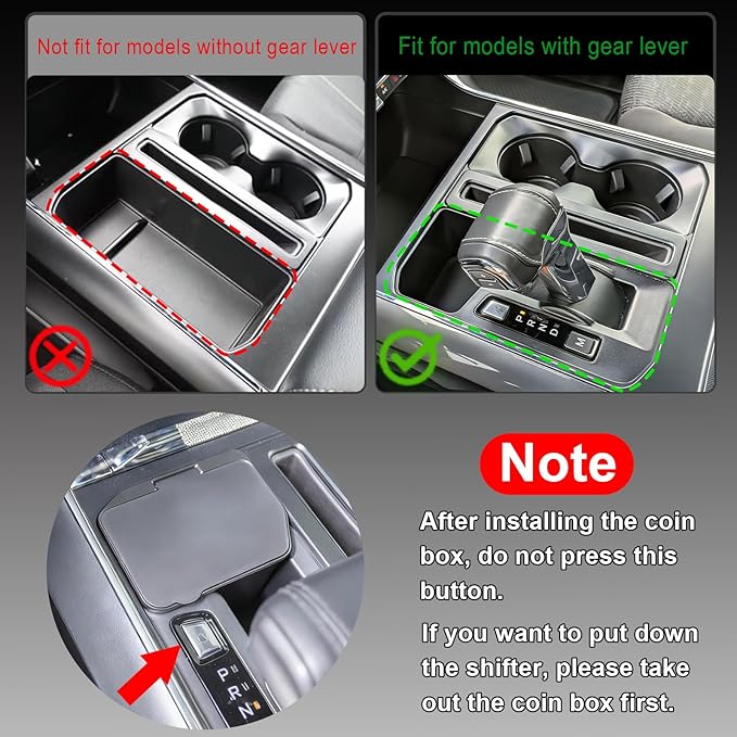 Center Console Coin Box Organizer Compatible with Ford F150 2021-2026 & F150 Lightning 2022-2026 Interior Accessories Coin Holder Secondary Storage Box ABS Plastic