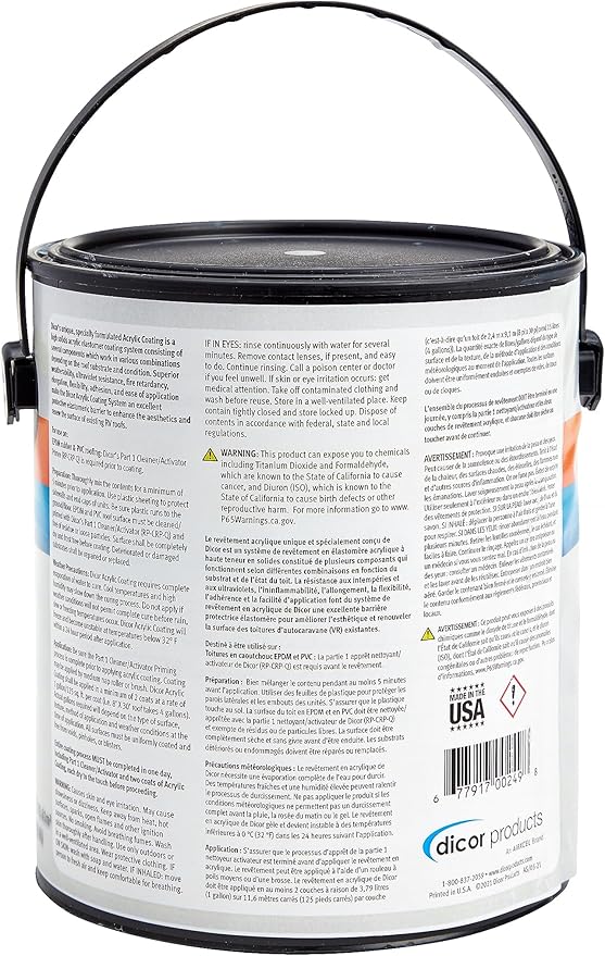 Dicor RP-CRC-1 EPDM Rubber Roof Acrylic Coating Part 2 - White, 1 Gallon