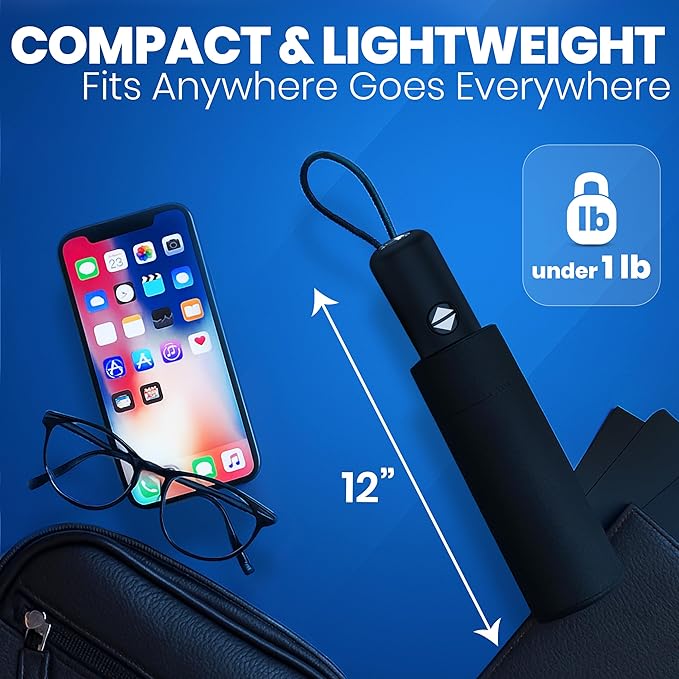 Rain-Mate Windproof Compact Umbrellas for Rain - Strong Reinforced Fiberglass Rib Design & Auto Open & Close - Portable Folding Travel Umbrella - Lightweight & Packable for Women & Men, Easy Collapse