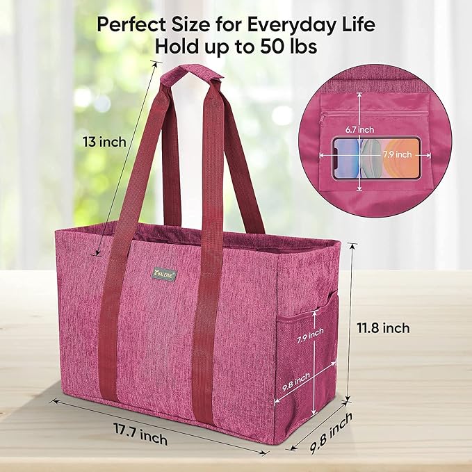 BALEINE Soft 9 Gallon Extra Large Utility Tote, Foldable Reusable Storage Bag (Berry Pink)