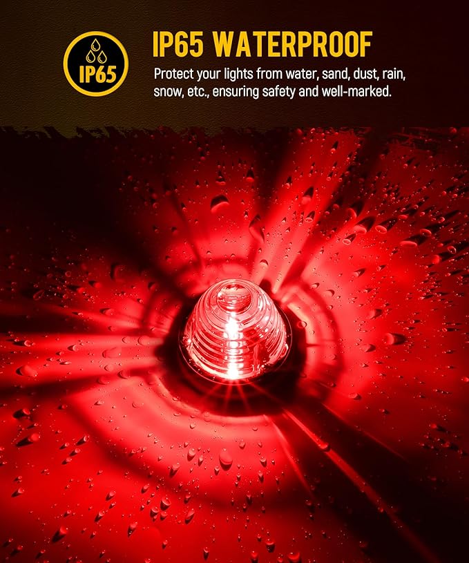 Partsam 2Pcs Clear Glass Lens Red LED Watermelon Lights, Round Shape Light Watermelon Underglow Lights Turn Signal for Semi Truck Pickup, Compatible with Freightliner Kenworth Peterbilt