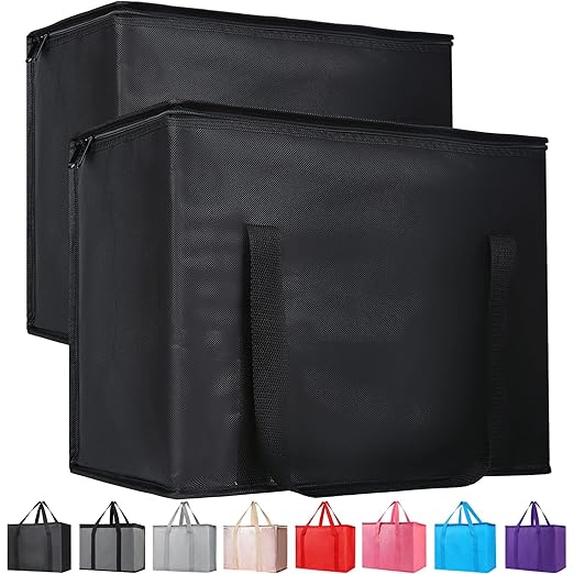 Bodaon 3-Pack Insulated Reusable Grocery Shopping Bag, X-Large Frozen Food Cold, Cooler Bags with Secure Top, Insulated Food/Pizza Delivery Bag, Black
