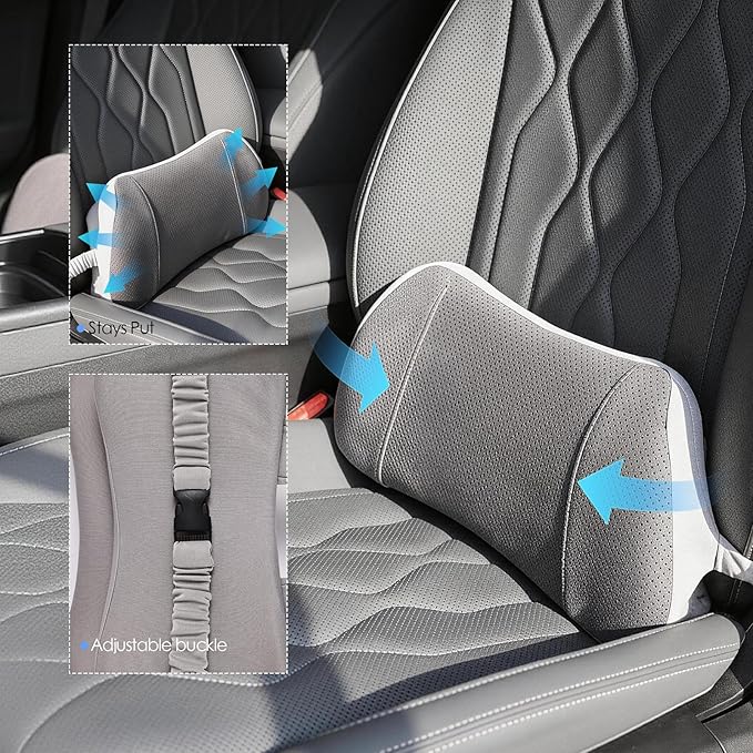 Lumbar Support Pillow for Office Chair and Car, Memory Foam Back Cushion Provides Lumbar Support to Relieve Back Pain, Ideal for Driving and Office Use (Gray)