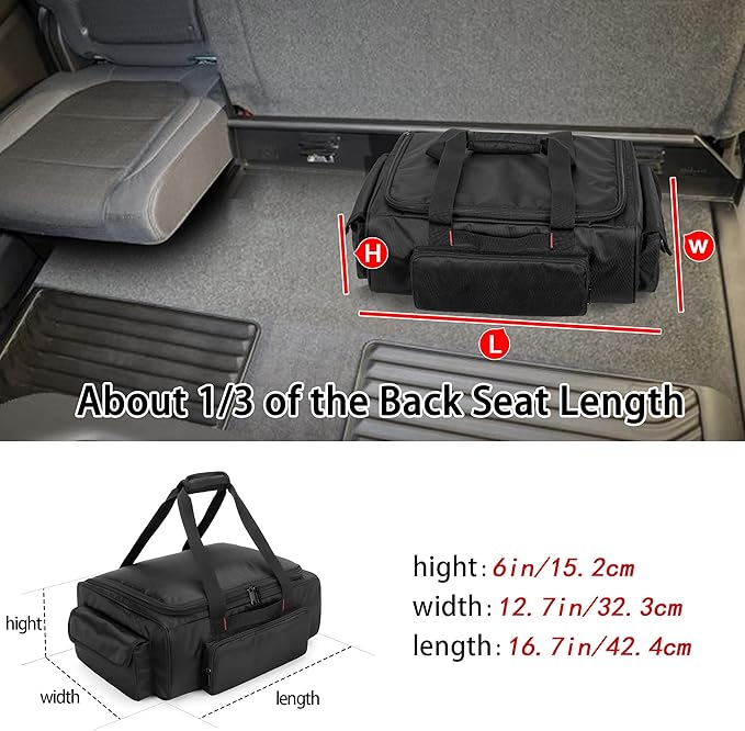 samdew Underseat Storage Bag Fit for SuperCrew Cab, Truck Under Seat Organizer with 1 Detachable Inner Divider & Anti-Slip Bottom for Full Size Trucks, Black