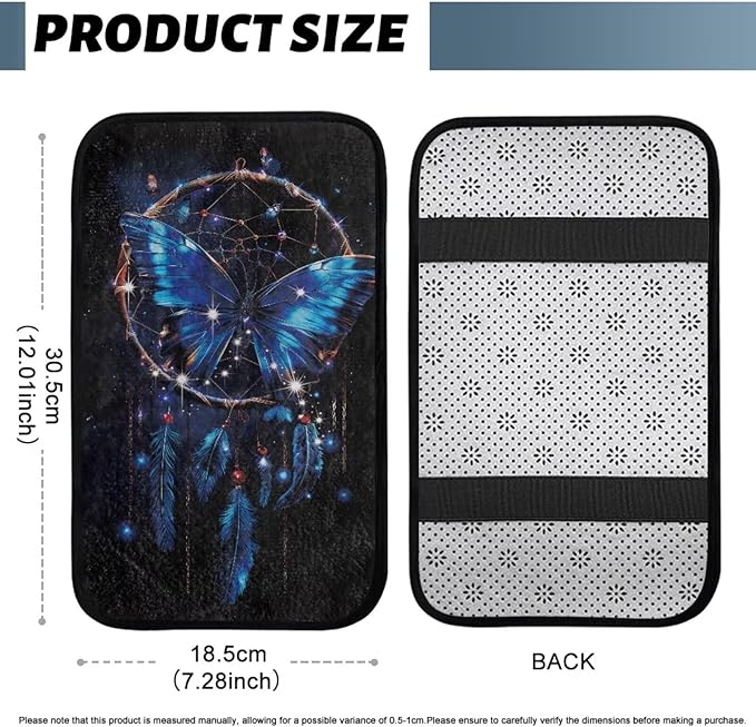 Blue Butterfly Console Cover Armrest Pad Soft Comfortable Car Armrest Cushion Anti-Slip Washable Car Center Console Lid Cover Accessories Fit Sedans,Cars,Vans,SUV,Truck