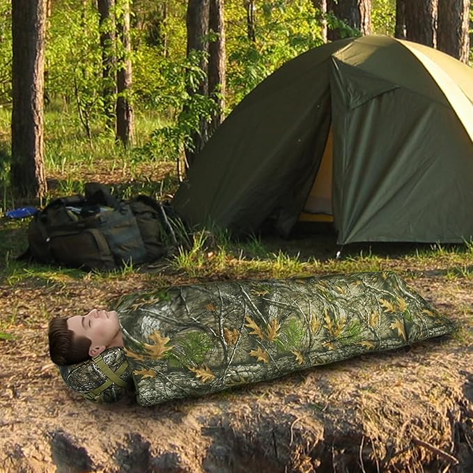 Poncho Liner Hoodie with Pocket Insulated Military Sleeping Bag Waterproof for Outdoor Camping Travel Survival Hunting Car Emergency