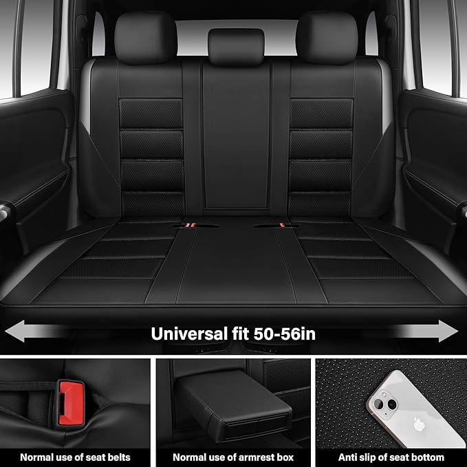 CAR PASS Memory Foam Back Car Seat Covers,Thick 3D Foam Mesh Bench Seat Covers Leather Metallic, Air Cool Rear Seat Cover Black Gray Aluminum Film, Comfort for Cars, Trucks, SUVs Automotive,Black Gray