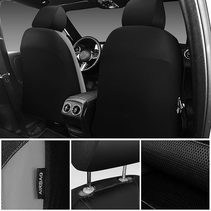 CAR PASS Leather Seat Covers, Automotive Sport Car Seat Cover Super 5mm Composite Sponge Inside, Airbag Compatible Universal Fits Most Cars, SUVs, Trucks and Vans (Full Set,Black & Gray)