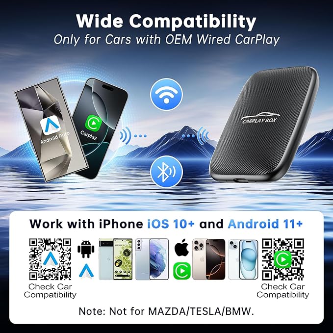 2026 New Wireless CarPlay Adapter Support Netflix/YouTube/TF, 5-in-1 Android Auto & Carplay Adapter with USB-A and USB-C Cables,Convert Wired to Wireless Apple Dongle, Video Box Car Play for iOS 10+