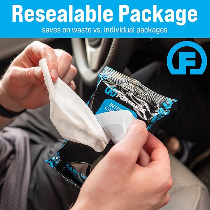 Fortress Car Interior Wipes (25 ct, Pack of 2) for Car Interior Cleaning, Dashboard, Seats, Detailing, and Steering Wheel [Travel Size] Skin-Safe Car Interior Cleaner Supplies