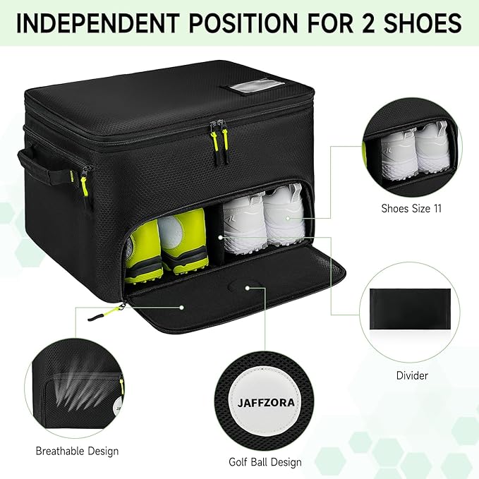 Golf Trunk Organizer, 2 Layers Golf Accessories Bag for Men, Waterproof Car Golf Storage Organizer with Compartment for 2 Pairs of Shoes, Golf Gifts for Men Women, Black