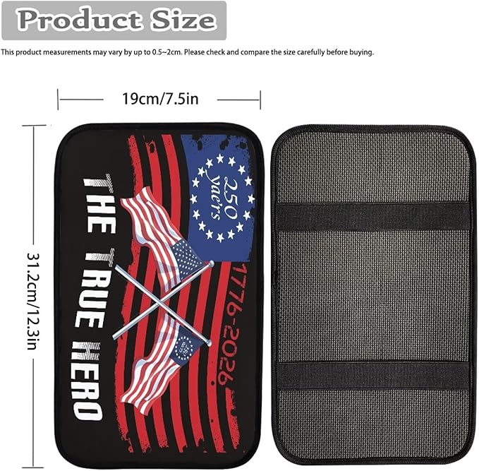 Dreaweet 250 Years American Flag Arm Rest Cover for Car Universal Fit The True Hero Center Console Cover Scratch & Slip Resistant Armrest Cover for Car Truck SUV Sedan