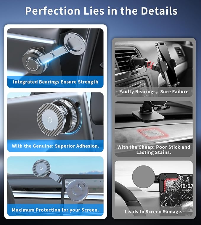 Magnetic Car Mount for Tesla, 360° Adjustable Phone Holder for Tesla Model 3 and Y, Strong Magnet & Foldable Car Accessories, All-metal Phone Mount for Magsafe Compatible with iPhone 17 16 15 Pro Max