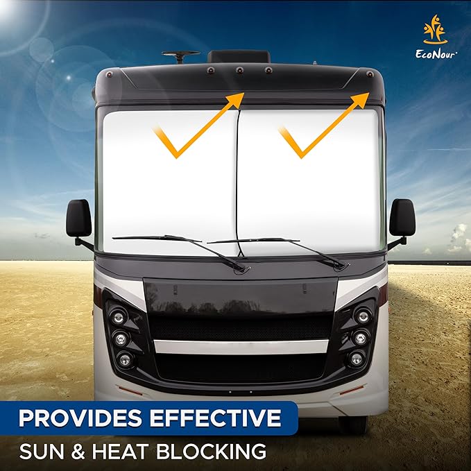 EcoNour 2-Piece Foldable Spring RV Windshield Sunshade, Reflective 240T Polyester for RVs, Trucks, Motorhomes, Bus Side Window, XX-Large (41.5 in x 50 in)