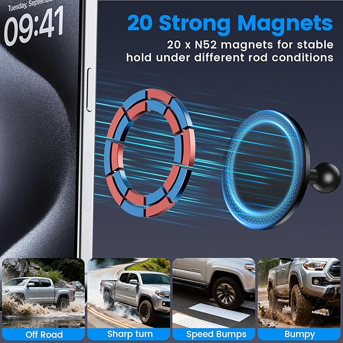 Kaishengyuan Magnetic Phone Mount Compatible with 2024-2026 Toyota Tacoma & 2025-2026 4 Runner, 360° Rotation Metal Phone Holder Cradles Bracket Stand for All Smartphones