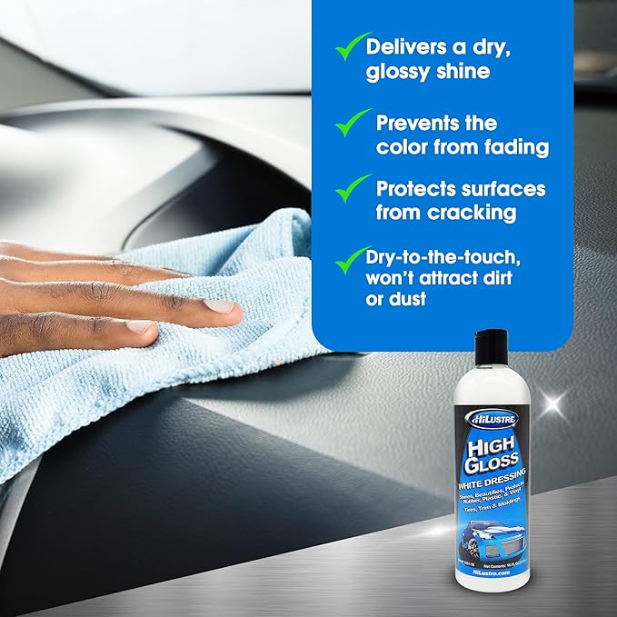 High Gloss White Dressing, Vinyl, Rubber, and Plastic Restorer for A Super Shine Finish, Car Detailing Trim, Mold, and Tire Dressing, Quick Dry, Low Sling Formula, Bubblegum Scent, 16 oz