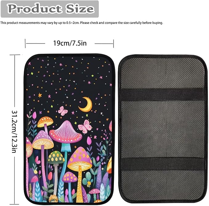 UNICEU Mushroom Moon Print Auto Interior Decor Armrest Cushion Cover Neoprene Car Center Console Armrest Protector Pad Universal Fit Trucks SUV Van