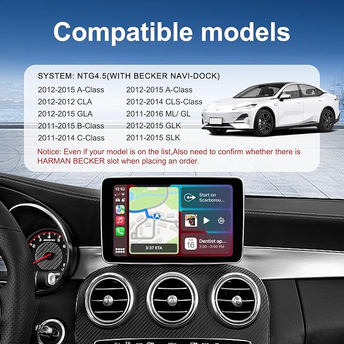 LEXXSON Wireless Carplay Android Auto Adapter for Mercedes Benz A/B/C/E/CLA/GLK/ML/SLD 2012-2015 with NTG 4.5 System, Carplay Retrofit Kit Decoder for Mercedes Benz with 2.4G, 5.8G WIFI, BT and GPS