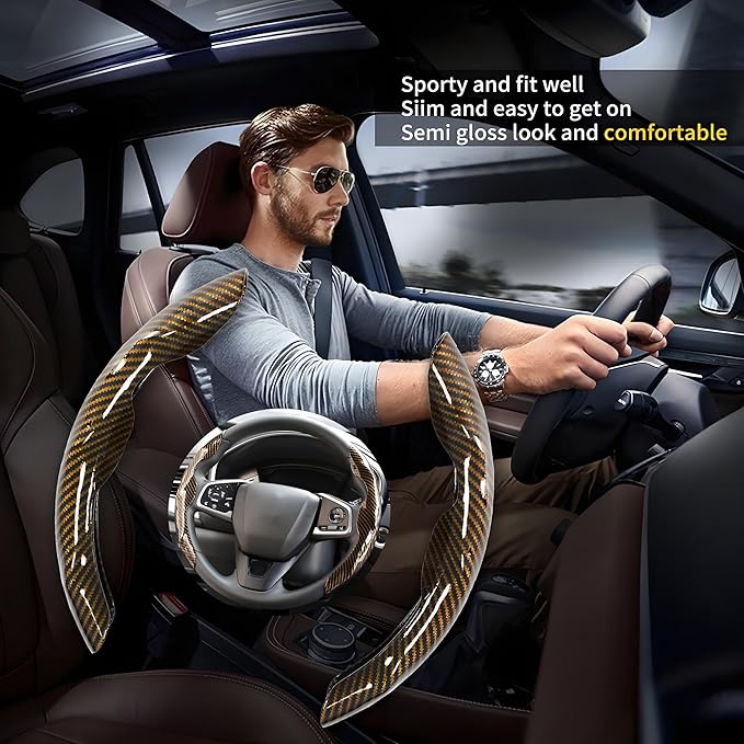 2 Pc Car Carbon Fiber Steering Wheel Cover, Anti-Skid & Scratch-Proof Ultra Thin Steering Wheel Cover Protector Men/Women,100% Universal Fit Steering Wheel,Car Accessories Gifts