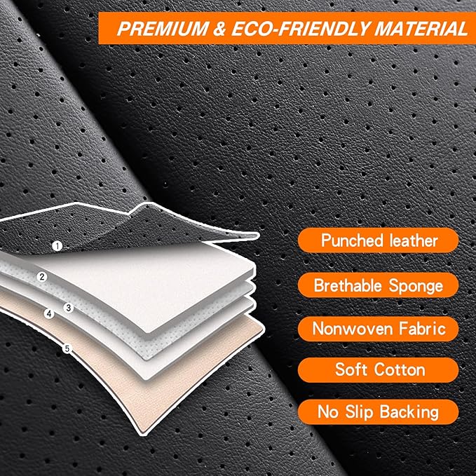 Black Car Seat Cover with Lumbar Support, Car Seat Protector Waterproof, Nappa Leather Car Seat Cushion, Car Seat Covers Front Seats and Back Fit for Most Cars