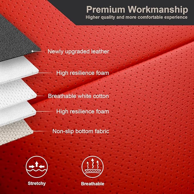 GIANT PANDA Custom Fit Full Set Car Seat Covers for Ford Mustang Convertible 2015 2016 2017 2018 2019 2020 2021 2022 2023 2024 2025 2026, Faux Leather, Black&Red