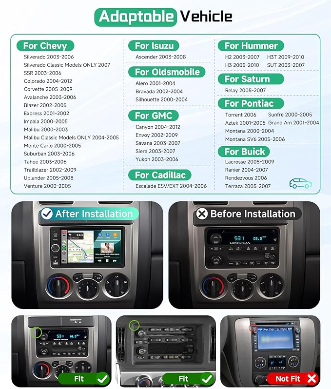 8 Core 4G+64G 5G WiFi Car Radio Stereo for 2003-2006 Chevrolet Chevy Silverado Tahoe GMC Sierra Yukon with Wireless Carplay Android Auto, 7" 1280P Touchscreen Radio BT 5.0 FM SWC Backup Camera