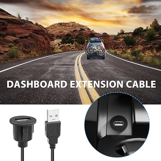YACSEJAO USB Flush Mount Cable USB 2.0 Dashboard Panel Dash Mount Extension Cable with Buckle for Car Truck Boat Motorcycle Dashboard, 1m