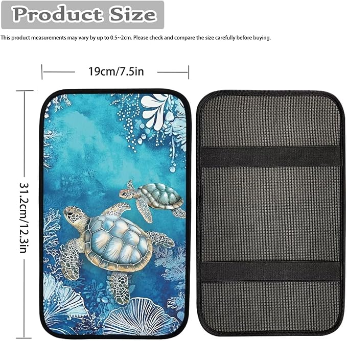 Suobstales Turtle Coral Print Car Armrest Pad Soft Center Console Arm Rest Protector Cover Universal Car Interior Accessories Decoration