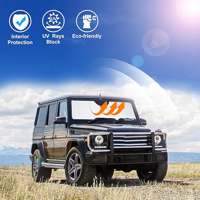 Windshield Sun Shade Custom Fit for 1990-2018 Mercedes Benz G W463 G550 G55 G63 G65 Accessories(Not for 2019-2021 Mercedes Benz G Class) Accessories Foldable Sunshade Keep Car Cooler