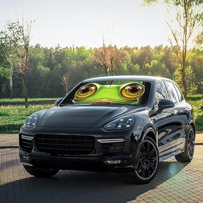 Socira Funny Frog Car Windshield Sunshade Umbrella Foldable Frog Eye Umbrella Sun Shade Windshield Cover Sunshade Frog Car Accessories Blocks Uv Rays Keeps Cool (57" X 30")