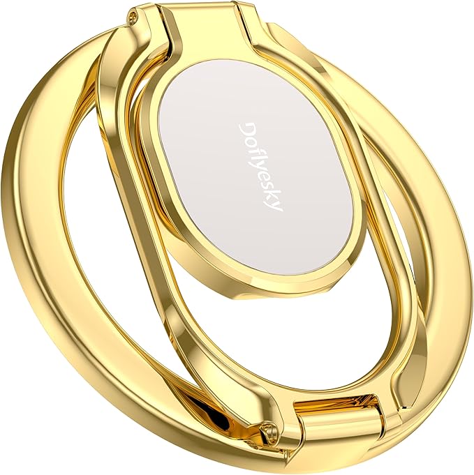 Doflyesky Magnetic Phone Ring Holder for Magsafe Phone Grip, Dual-Sided Magnetics Adjustable Gym Phone Holder Finger Kickstand for iPhone 17, 17 Air, 16, 15-12 Pro Max and Android Phone Cases (Gold)