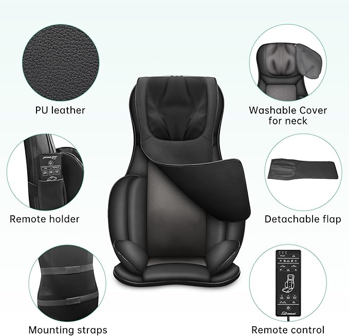 Snailax Neck Back Massager with Heat, Full Body Massage Chair Pad, Adjustable Compression, Rolling, Shiatsu Massage Seat Cushion, Chair Massagers,Gifts for Women, Man (Upgrade)