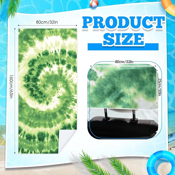 2 Pack Car Seat Towel Covers with Storage Bag 63 x 32 Inch Athletic Running Towel Seat Sweat Washable Non Slip Cover Gift for Car Outdoor Sport Activities (Green Tie Dye)