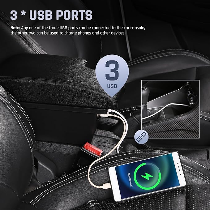 YJYWZH Car Armrest Storage Box for Toyota Hilux Center Storage Box Organizer Interior Hand Centre Consoles with 3 USB Port Arm Rest Double-Layer Accessories