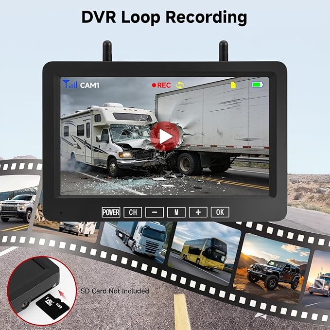 Dual Wireless Magnetic Backup Camera for Trailer - 7” 1080P HD 4CH Monitor with Solar 15000mAh Rechargeable Night Vision Rear Camera, DVR Loop Recording Waterproof No Delay for Truck,RV,Camper