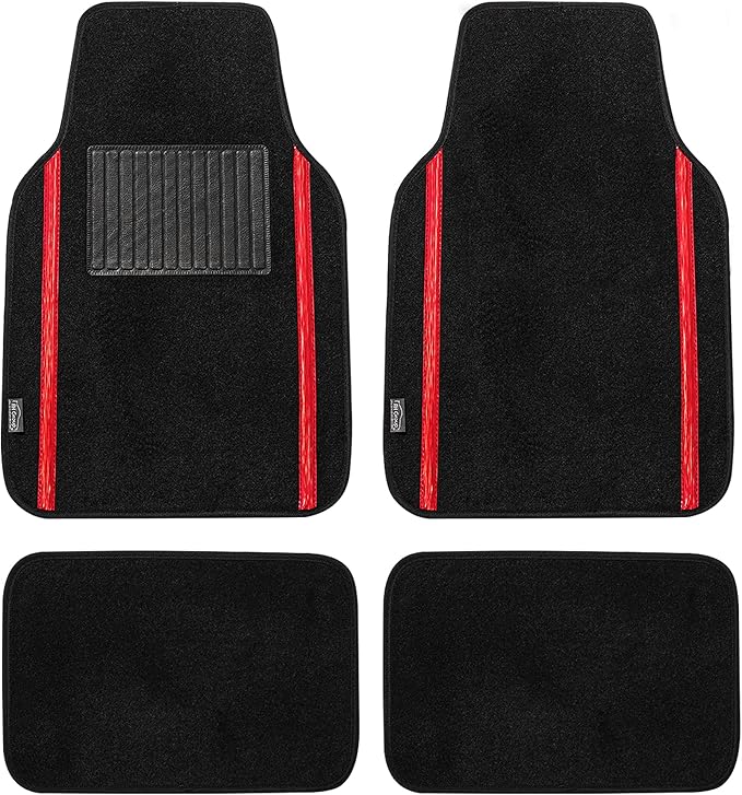 FH Group Universal Fit Car Floor Mats – All-Purpose Carpet Floor Mats & Protectors for Cars, SUVs & Trucks, Durable Automotive Carpet Mats, Red & Black