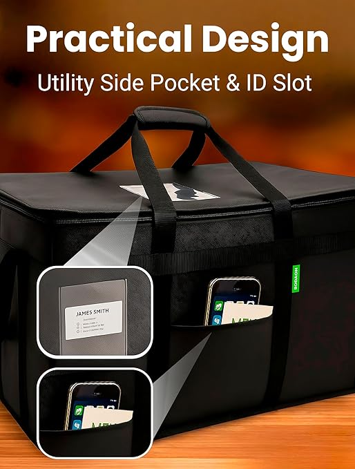Bodaon Insulated Food Delivery Bag with Included Baseboard, Heavy-Duty Thermal XXXL Cold/Hot Lunch Warmer for Delivery Drivers, Reusable Grocery Carrier for Pizza, Drinks, Camping, Commercial, Black