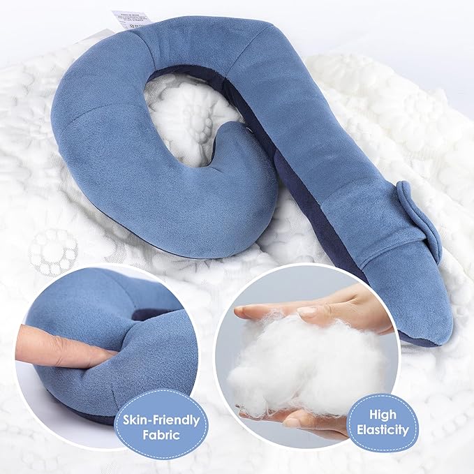 Kids Travel Neck Pillow, Toddler Travel Pillow for Car & Airplane and Head & Chin Support, Comfortably Travel Neck Pillow for Road Trip Sleeping, Gifts for Toddler/Child/Kids (Light Blue & Dark Blue)