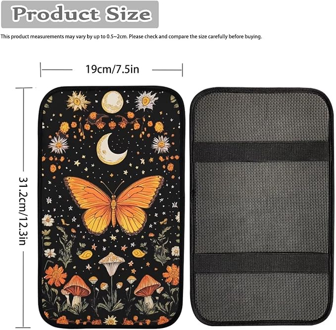 Dreaweet Car Center Console Cover Butterfly Car Accessories for Women Soft Comfy Car Arm Rest Cover Pad Universal Non-Slip Armrest Cover for Car Truck Van