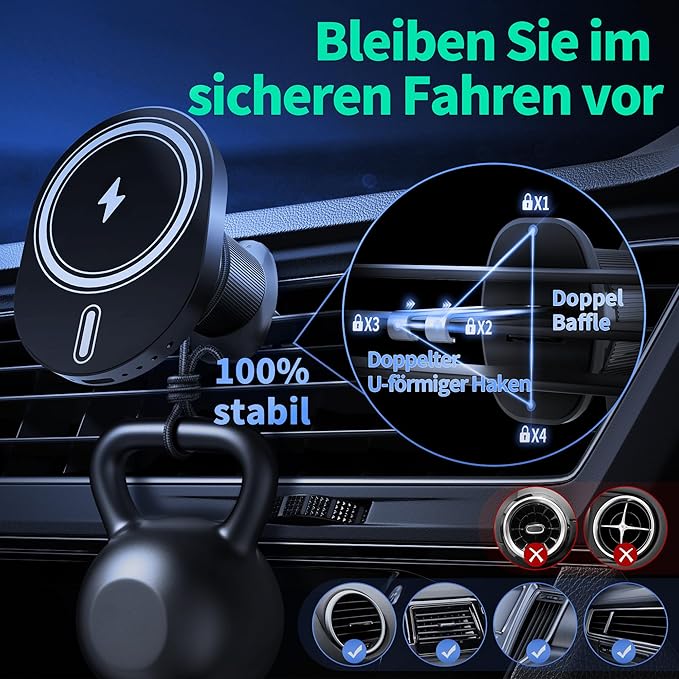 for MagSafe Car Mount Charger [15W Fast Charging] Phone Holder Wireless Car Charger Wireless Phone Holder for iPhone 17 16 Pro Max 15 Plus 14 13 12 & Samsung Galaxy S25 S25+ Ultra S24 S24+ Ultra