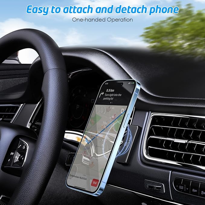 WixGear Magnetic Phone Car Mount, Universal Stick On Rectangle Flat Dashboard Magnetic Car Mount Holder, for Cell Phones and Mini Tablets -Extra Strong with 10 Magnets!