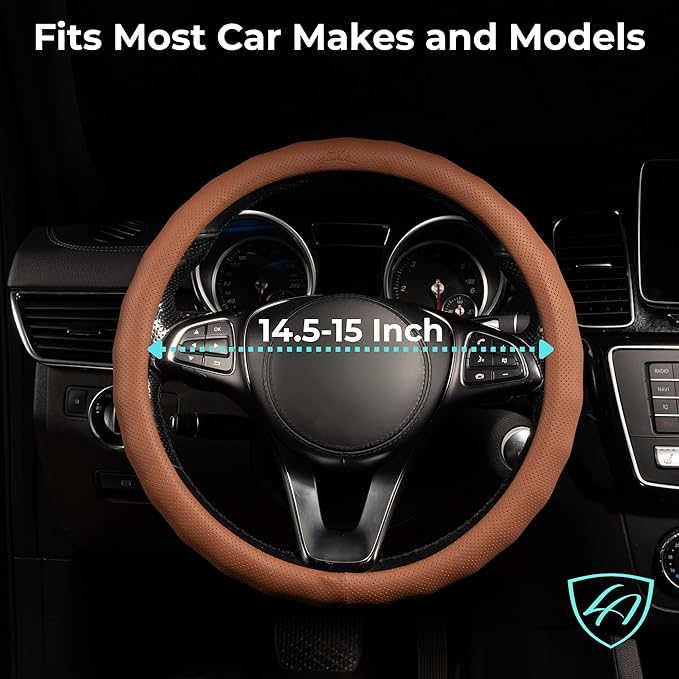 Lord Autofashion Steering Wheel Cover – PU Leather, Non-Slip Rubber Inner, All-Season Comfort – 14.5–15 Inch (Orange 8571)