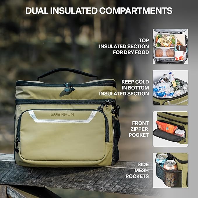 EVERFUN Small Cooler Bag 24/48 Can Insulated Lunch Box Double Deck Soft Leak-Proof Waterproof Collapsible Ice Chest for Men Women Work Travel Car Trip Picnic Beach