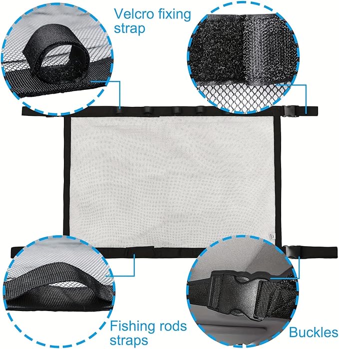 1 Piece Car Fishing Rod Holder, Roof Storage Mesh Bag, 31.5 x 21.3 Inches Reinforced Load Bearing Adjustable to Avoid SaggingDouble-Layer Mesh Organizer,Universal