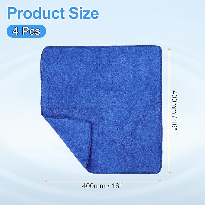 HARFINGTON 4 Pack Microfiber Cleaning Cloth, 16" x 16" Multi-Functional Cleaning Towels Reusable Absorbent Rags for Car Wash Kitchen Household Window Clean, Sapphire Blue