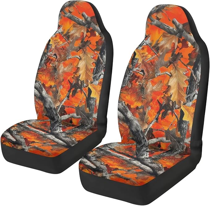 ELEQIN Orange Camo Hunting Car Seat Covers Two Front Only for Car, Automotive Interior Covers, Quick Setup Universal Fit Seat Covers for Car, Truck, SUV