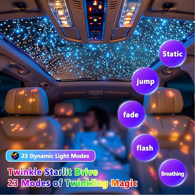 Starlight Headliner Kit 500Pcs 0.03in x 9.8ft – Twinkle Fiber Optic Car Roof Star Ceiling Lights | RGBW | Music Mode | APP & Remote Control | for Car & Home