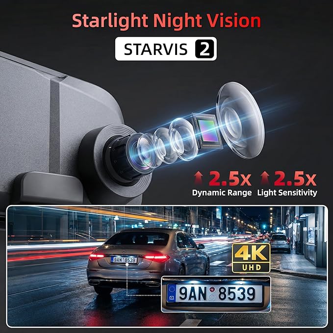 2026 4K Mirror Dash Cam 4 Channel, 12" Touch Screen Rear View Mirror Camera for Cars,4K+1080Px3 Dashcam Front Rear Inside, IR Night Vision,WiFi,APP,GPS, Voice Control,Free 128GB SD